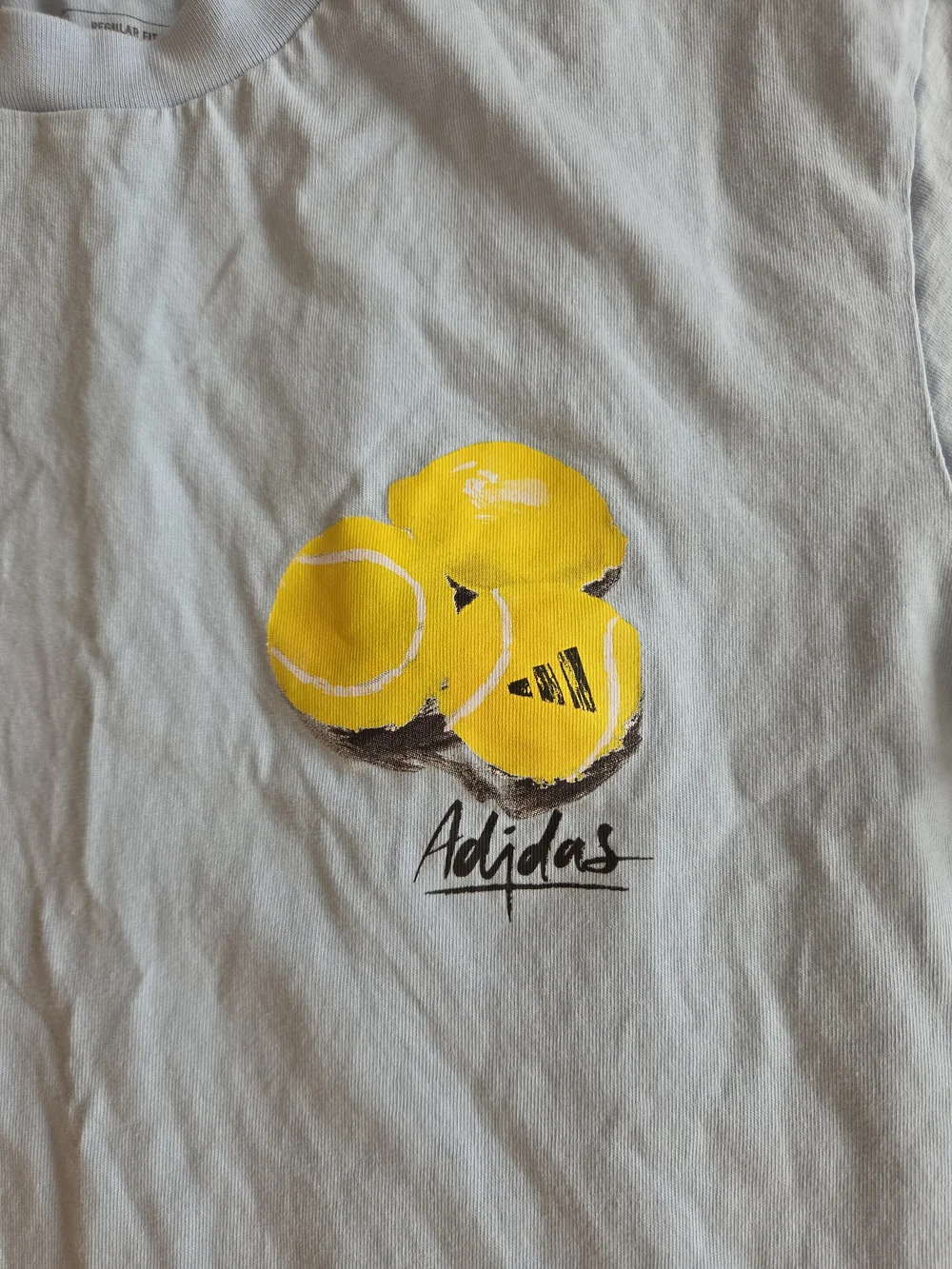 Adidas Light Blue Tee with Yellow Tennis Ball Graphic Mens Size Small